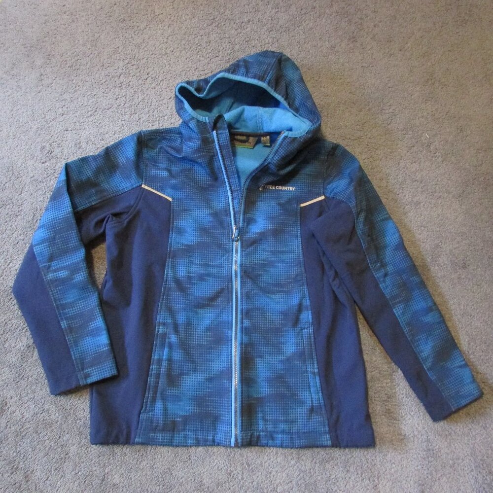 Free Country XXL 14/16 Blue Zip Hooded Jacket Fleece Lined Medium Weight EUC